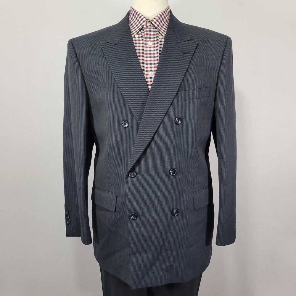 Jones New York Men's DBL Breast Sport Coat‎ Six Button Deep Navy Striped 44R